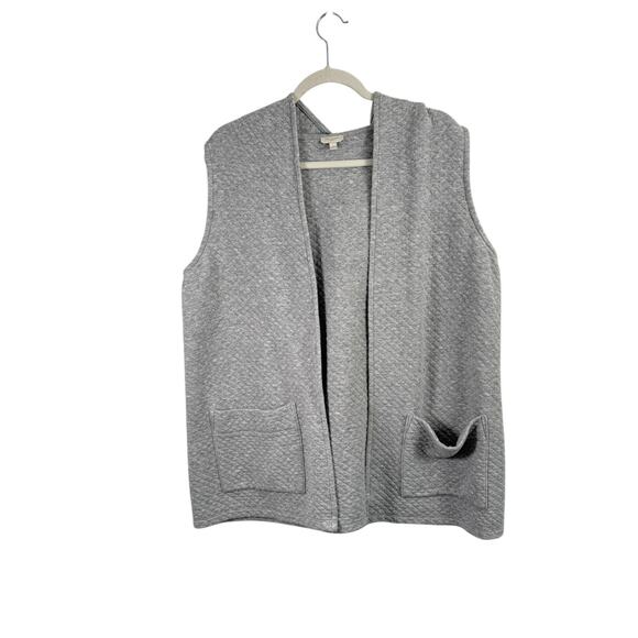 Talbots Grey Quilted Hooded Open Front Sweater Vest Preppy Womens Plus 0x - Picture 1 of 4